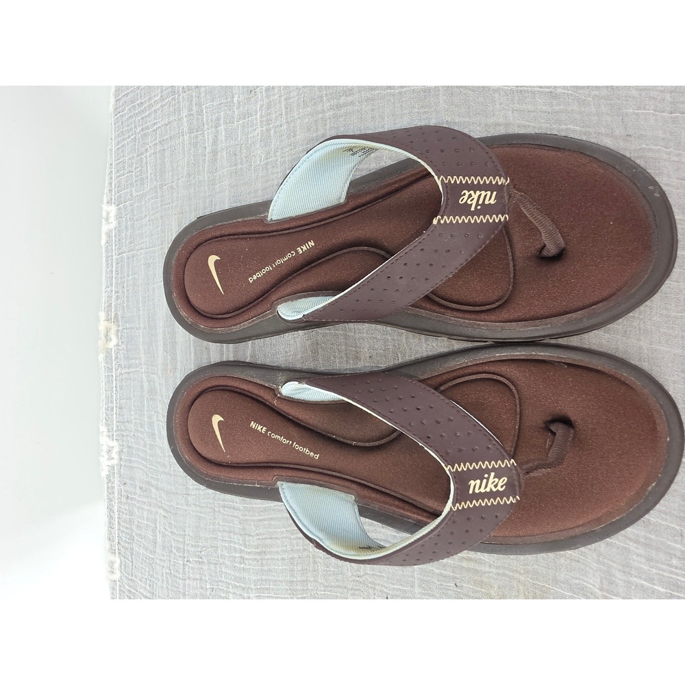 Nike Comfort Footbed Flip Flops Brown Blue Athletic Thong Sandals Womens 9